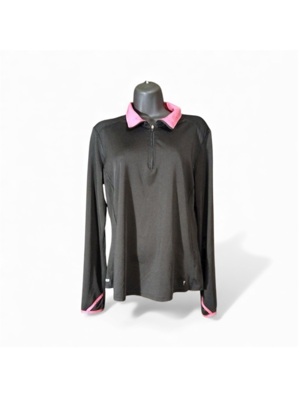 Danskin Now Women's Black Pink Trim 1/4 Zip Active Pullover Top M (JC72)